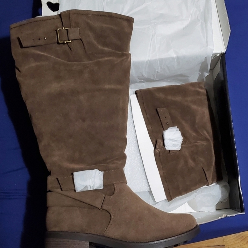 Torrid Briwn Oiled Faux Leather Knee High Boots